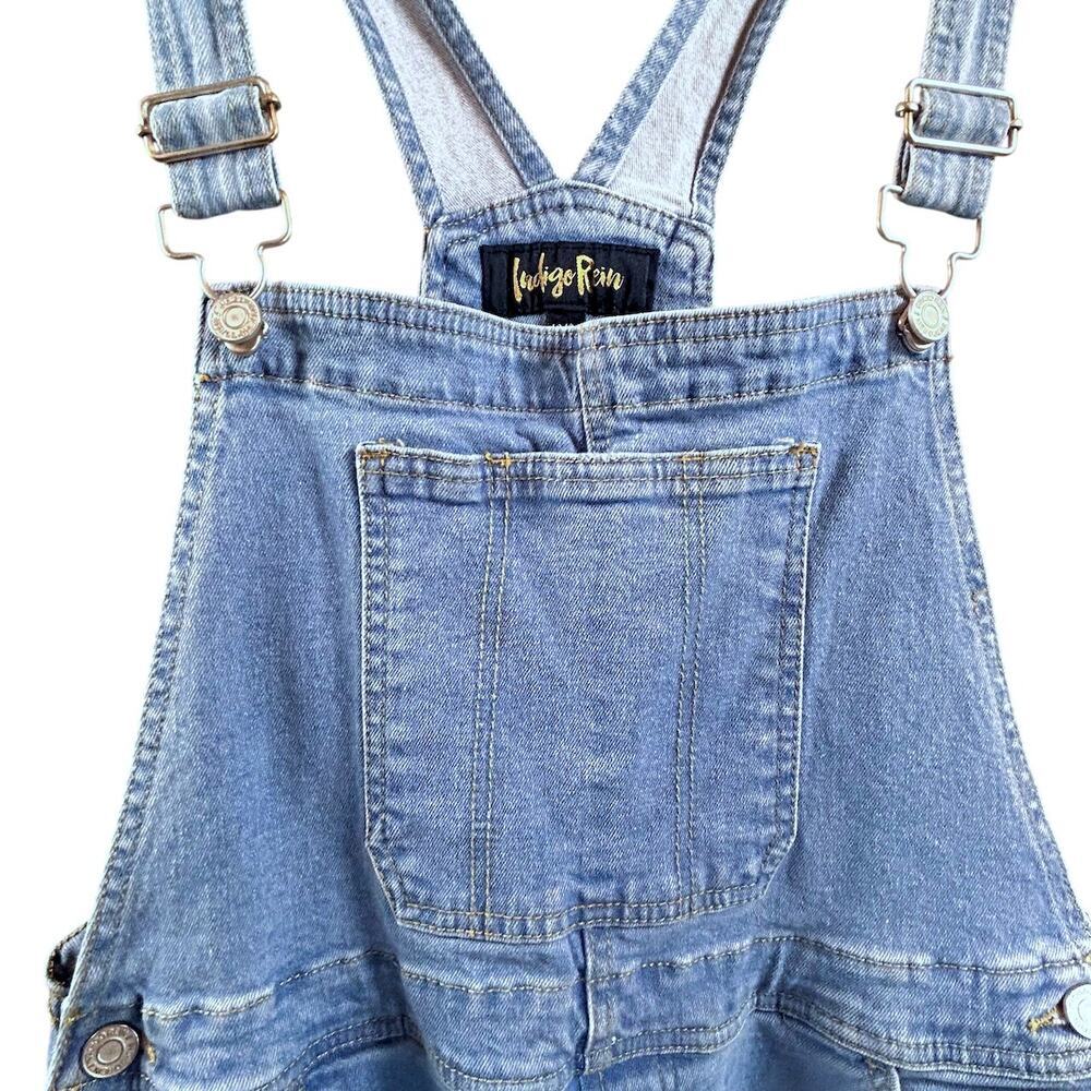 Denim Blue Cotton Overall Cuff Shortalls Size 13 Bib Romper Boho Cottage Casual - Picture 2 of 8